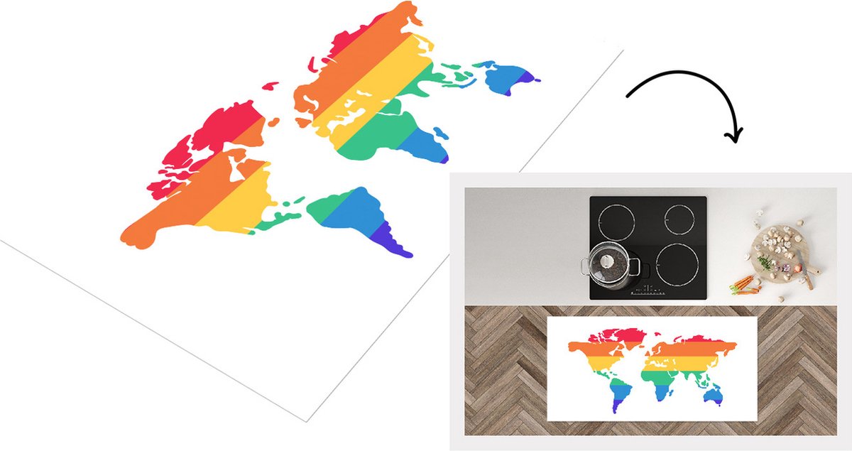 KitchenYeah Keukenloper - Loper keuken - Wereldkaart - Pride - Regenboog - 120x60 cm - Keukenloper vinyl Multicolor