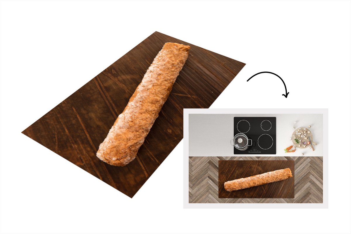 KitchenYeah Keukenloper - Loper keuken - Een bevroren frikandel op een houten tafel - 120x60 cm - Keukenloper vinyl Multicolor