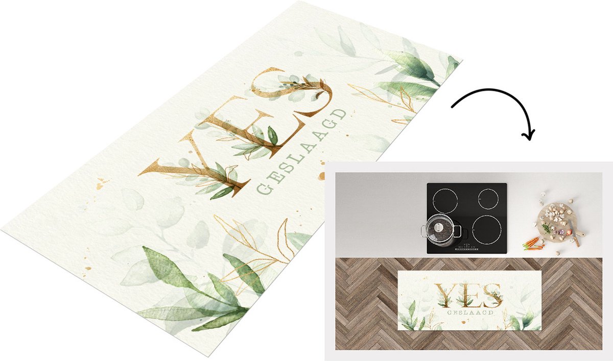 KitchenYeah Keukenloper - Loper keuken - Geslaagd - Goud - Quote - 120x50 cm - Keukenloper vinyl Multicolor