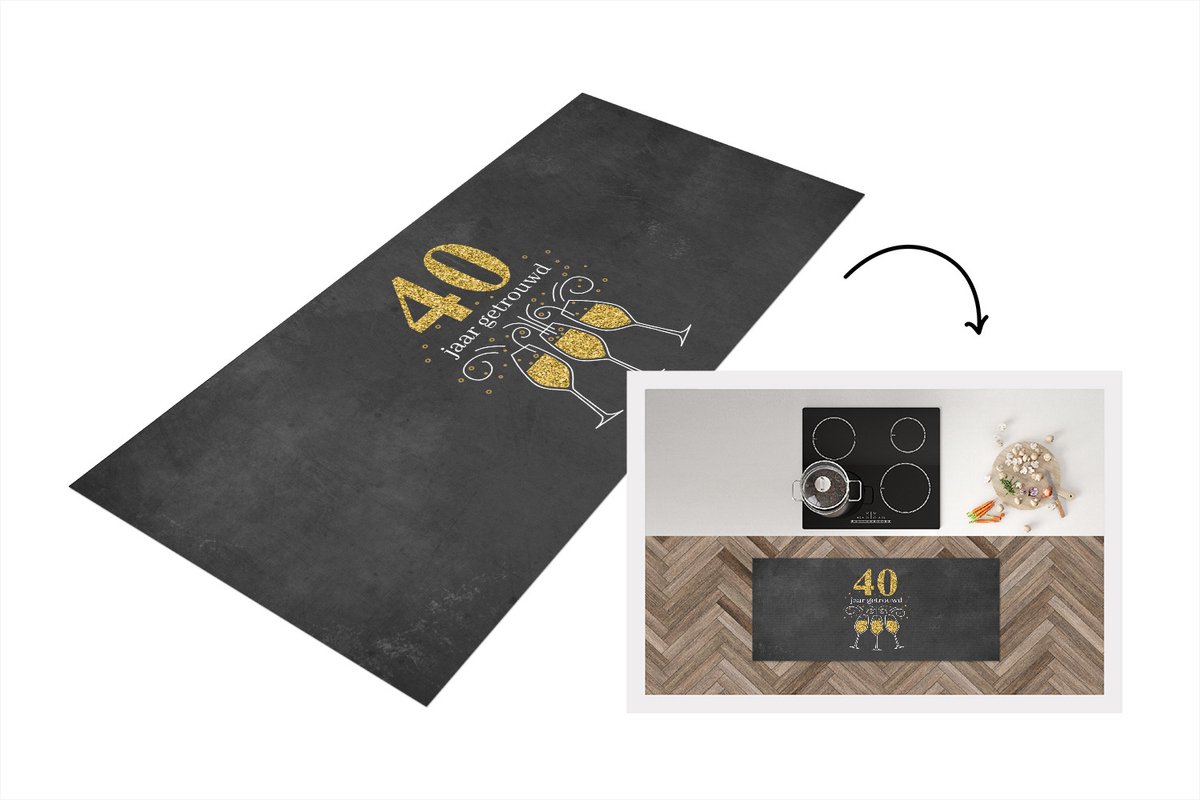 KitchenYeah Keukenloper - Loper keuken - Spreuken - 40 jaar getrouwd - Jubileum - Quotes - 120x50 cm - Keukenloper vinyl Multicolor
