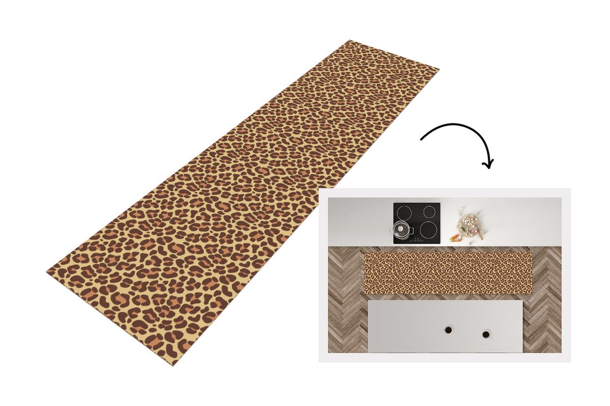 KitchenYeah Keukenloper - Loper keuken - Patroon - Luipaard - Vacht - 200x50 cm - Keukenloper vinyl Multicolor