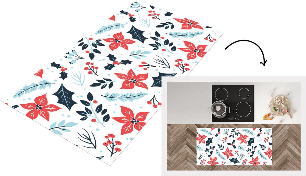 KitchenYeah Keukenloper - Loper keuken - Winter - Bloemen - Kerst - Patronen - 120x60 cm - Keukenloper vinyl Multicolor