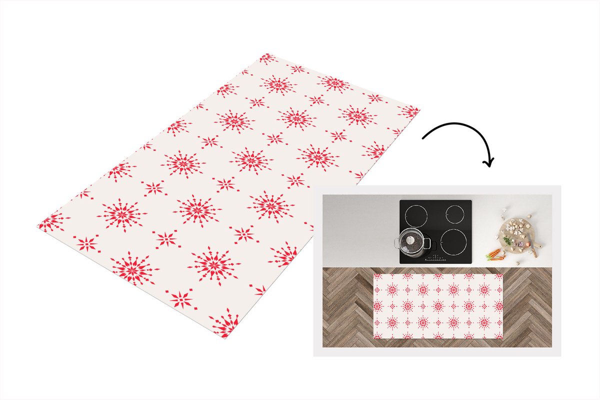 KitchenYeah Keukenloper - Loper keuken - Sterren - Rood - Winter - Kerst - Patronen - 120x60 cm - Keukenloper vinyl Multicolor