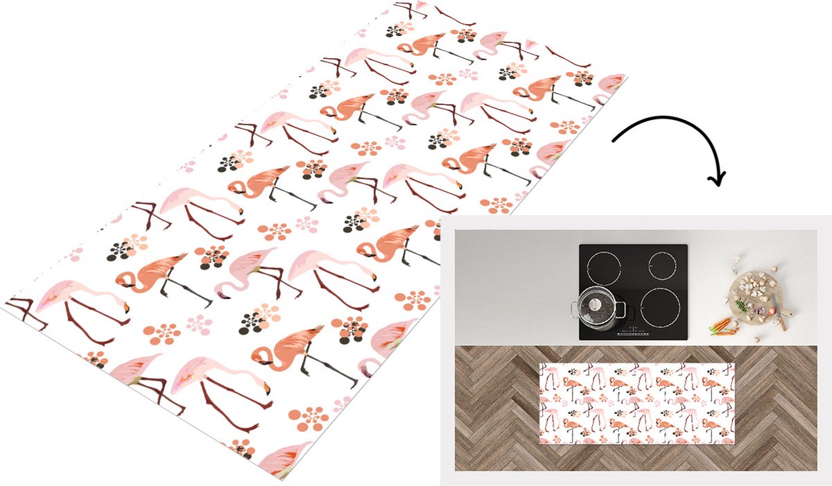 KitchenYeah Keukenloper - Loper keuken - Patroon - Flamingo - Bloemen - 120x50 cm - Keukenloper vinyl Multicolor