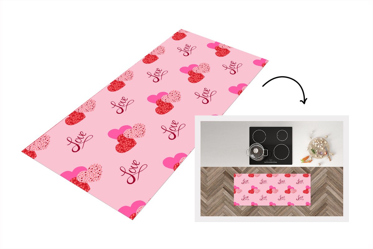 KitchenYeah Keukenloper - Loper keuken - Love - Design - Liefdes cadeau - 120x50 cm - Keukenloper vinyl Multicolor