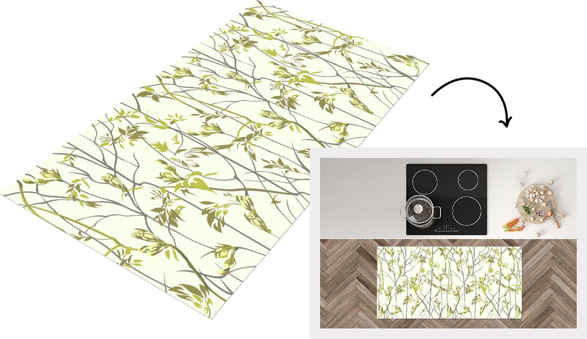 KitchenYeah Keukenloper - Loper keuken - Patroon - Jungle - Planten - 120x60 cm - Keukenloper vinyl Multicolor