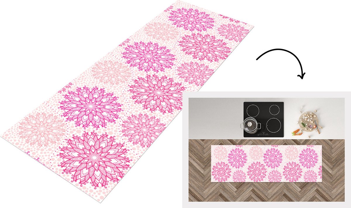 KitchenYeah Keukenloper - Loper keuken - Christmas - Sterren - Roze - Patronen - 150x50 cm - Keukenloper vinyl Multicolor