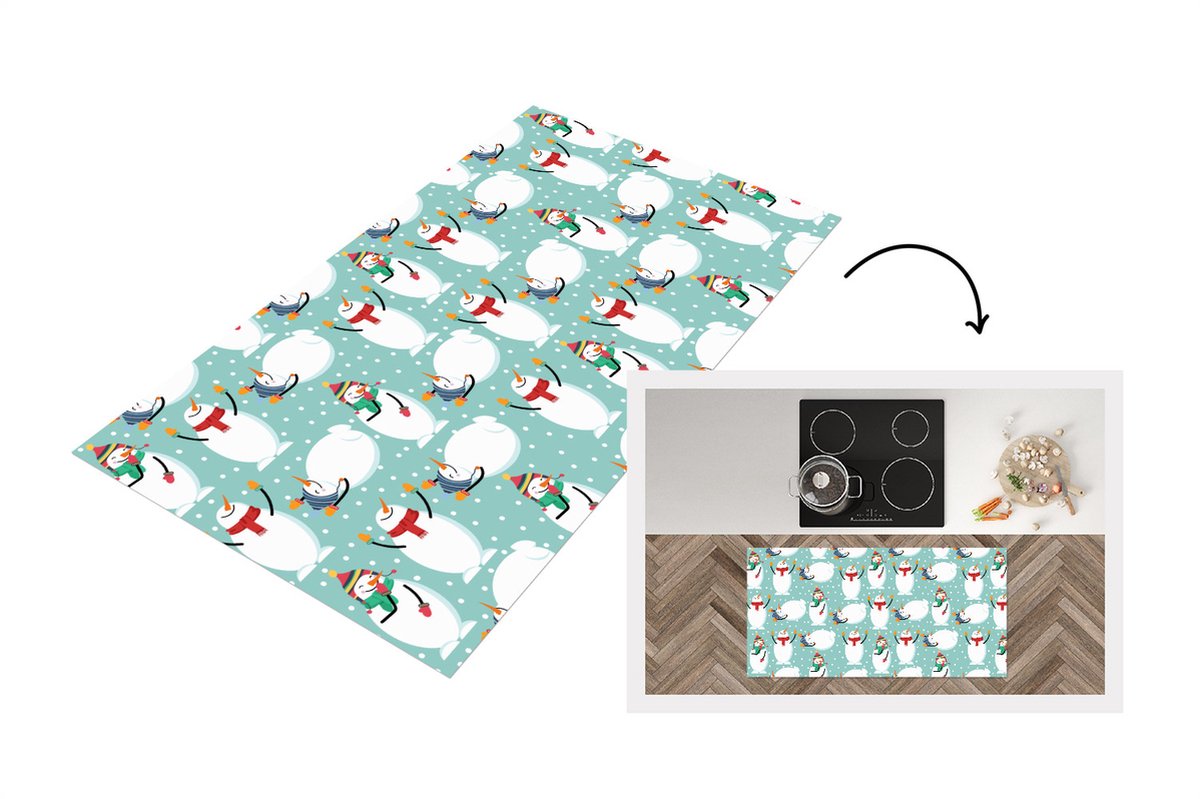 KitchenYeah Keukenloper - Loper keuken - Sneeuwpop - Cartoon - Winter - Kerst - Patronen - 120x60 cm - Keukenloper vinyl Multicolor