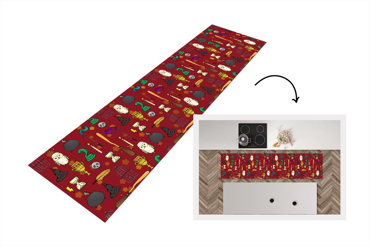 KitchenYeah Keukenloper - Loper keuken - Tiener - Uil - Slang - Patronen - 240x60 cm - Keukenloper vinyl Multicolor
