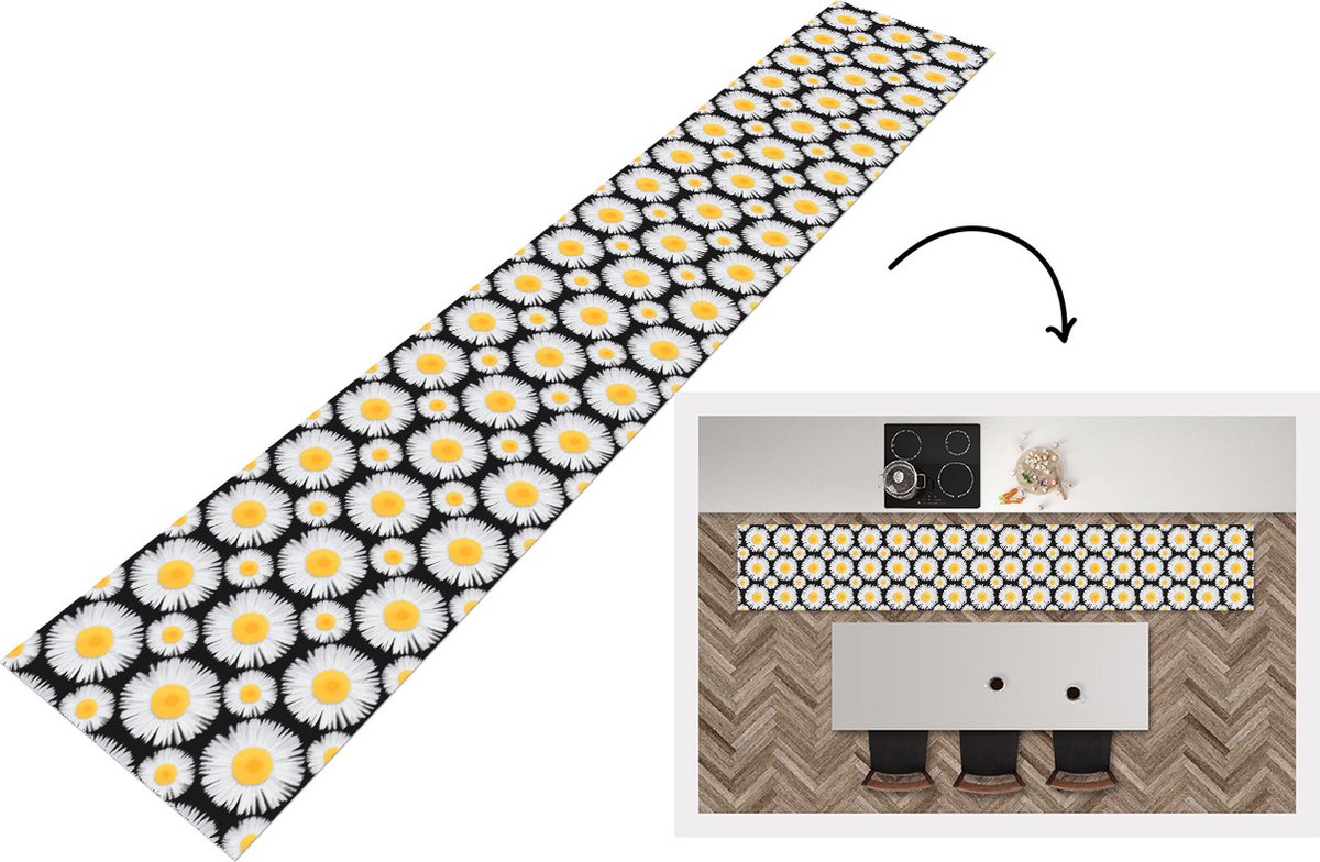 KitchenYeah Keukenloper - Loper keuken - Patronen - Daisy - Bloemen - 300x50 cm - Keukenloper vinyl Multicolor