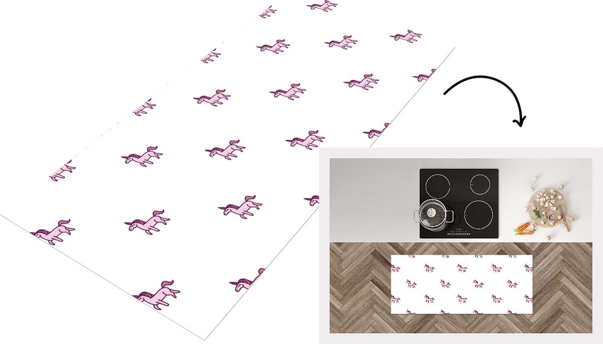 KitchenYeah Keukenloper - Loper keuken - Meisje - Unicorn - Roze - Patronen - 120x50 cm - Keukenloper vinyl Multicolor