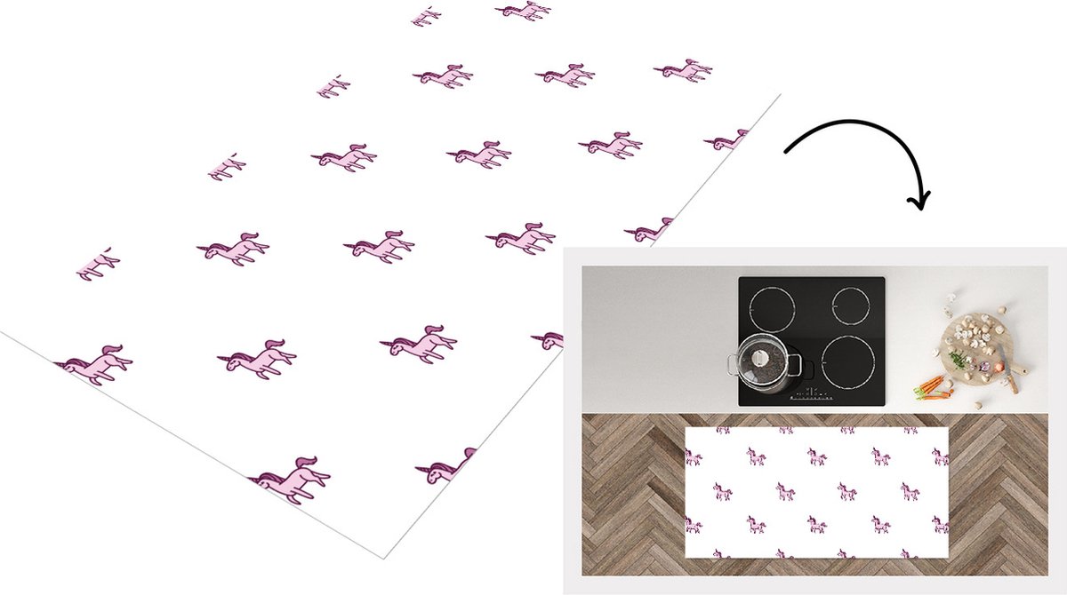 KitchenYeah Keukenloper - Loper keuken - Meisje - Unicorn - Roze - Patronen - 120x60 cm - Keukenloper vinyl Multicolor