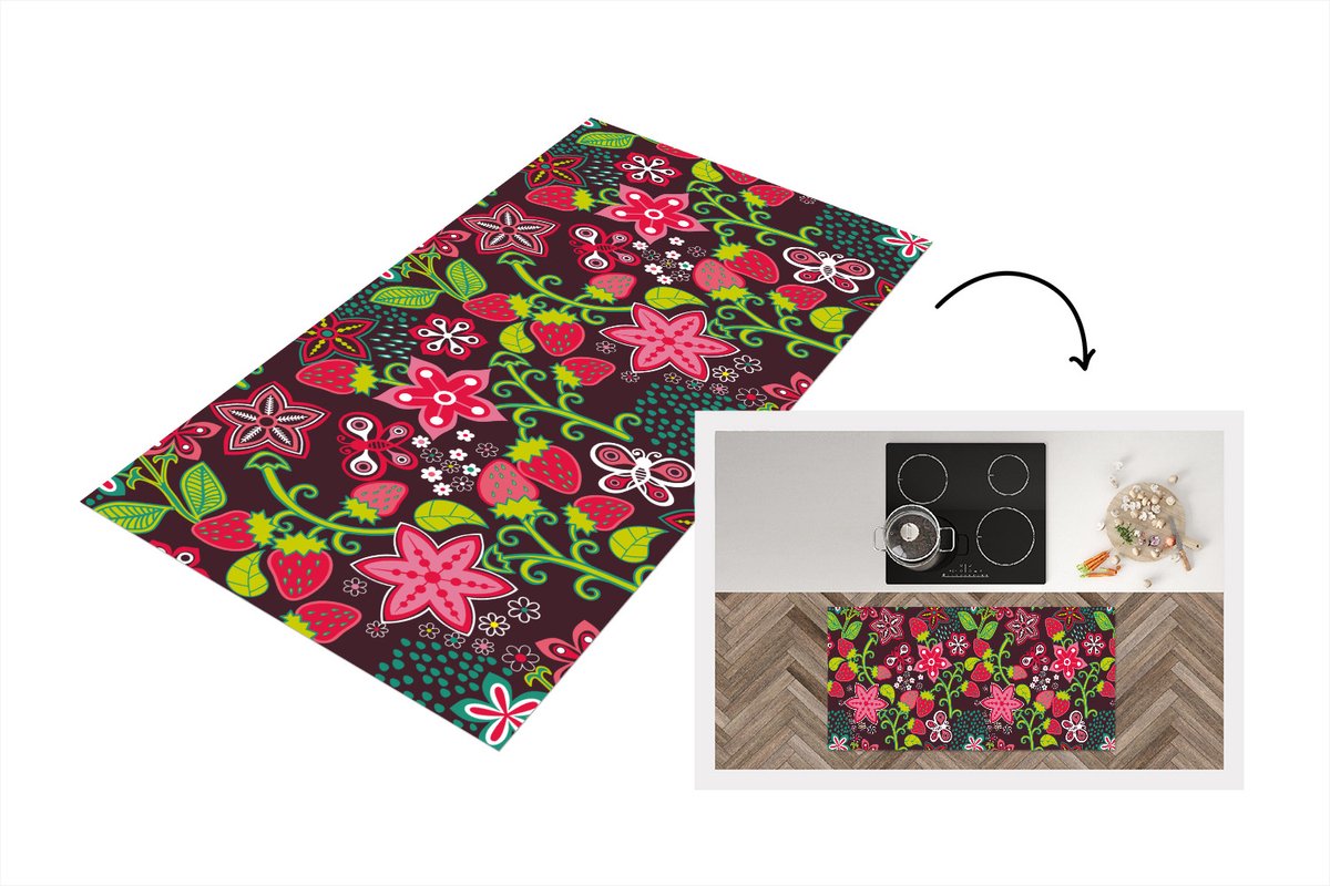 KitchenYeah Keukenloper - Loper keuken - Meisjes - Fruit - Bloemen - Patronen - 120x60 cm - Keukenloper vinyl Multicolor