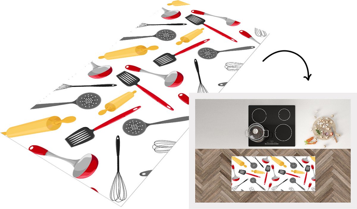 KitchenYeah Keukenloper - Loper keuken - Patronen - Keukengerei - Spatel - Deegroller - 120x50 cm - Keukenloper vinyl Multicolor
