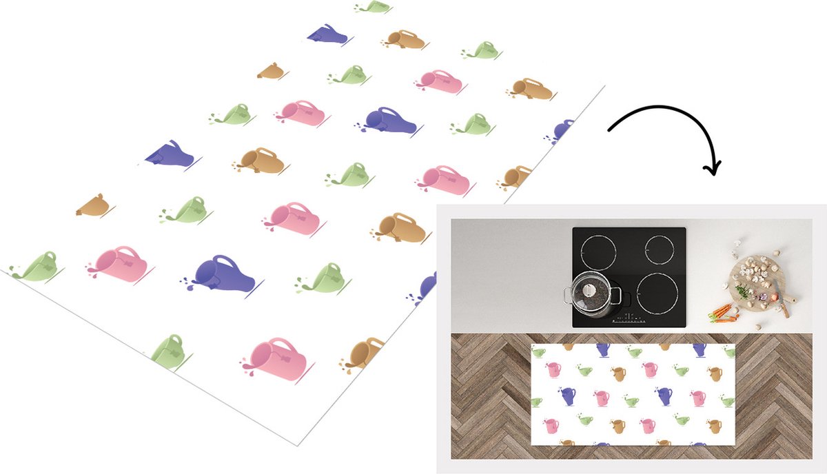KitchenYeah Keukenloper - Loper keuken - Patronen - Thee - Theekop - 120x60 cm - Keukenloper vinyl Multicolor