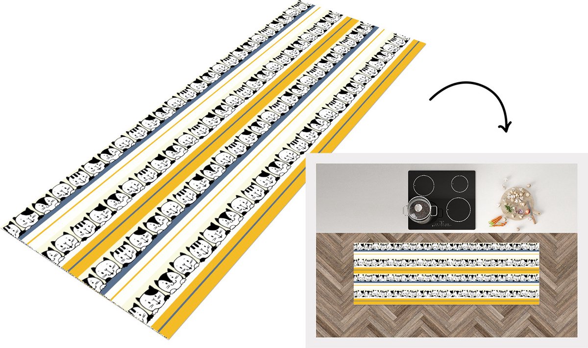 KitchenYeah Keukenloper - Loper keuken - Kat - Patronen - Huisdieren - 180x60 cm - Keukenloper vinyl Multicolor