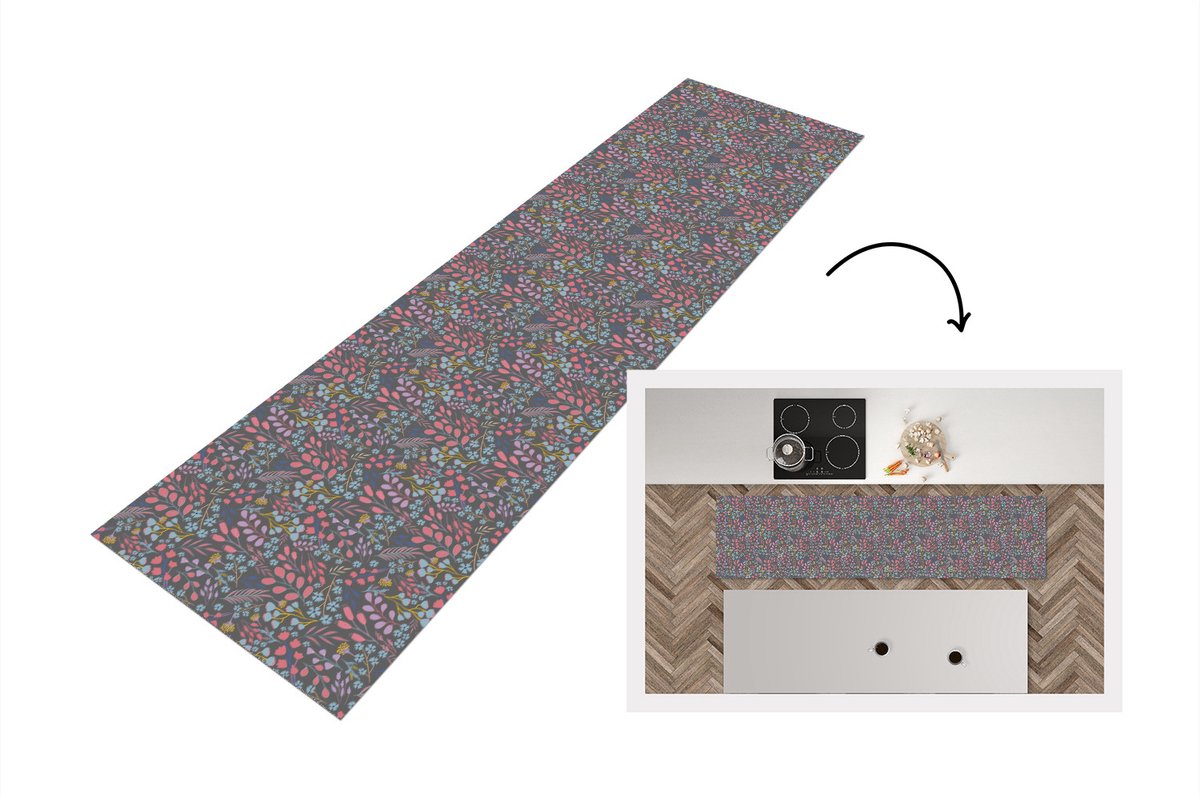 KitchenYeah Keukenloper - Loper keuken - Bloemen - Pastel - Design - Natuur - 240x60 cm - Keukenloper vinyl Multicolor
