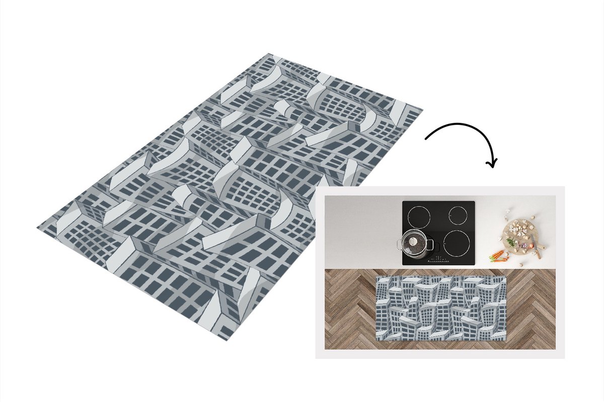 KitchenYeah Keukenloper - Loper keuken - Patronen - Los Angeles - Skyline - 120x60 cm - Keukenloper vinyl Multicolor