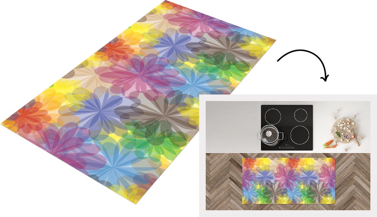 KitchenYeah Keukenloper - Loper keuken - Regenboog - Bloemen - Abstract - Patronen - 120x60 cm - Keukenloper vinyl Multicolor
