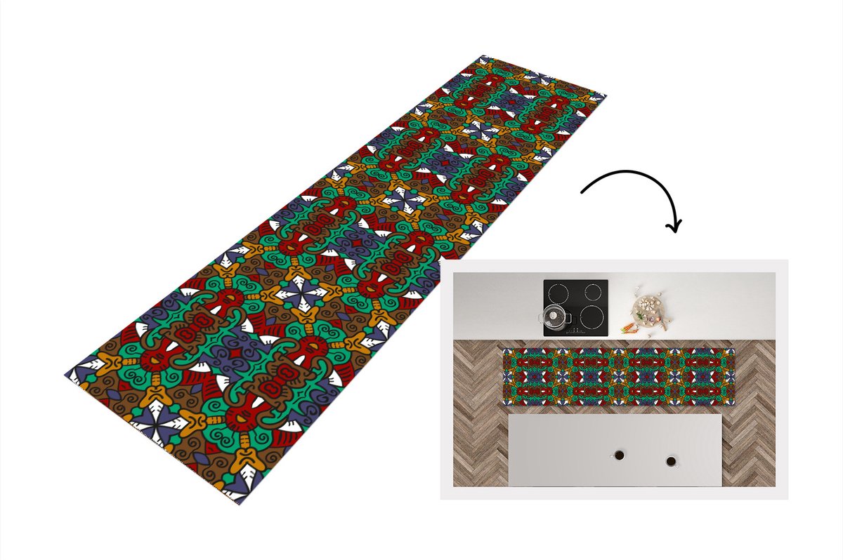 KitchenYeah Keukenloper - Loper keuken - Afrika - Patronen - Abstract - Groen - 180x60 cm - Keukenloper vinyl, foto 3