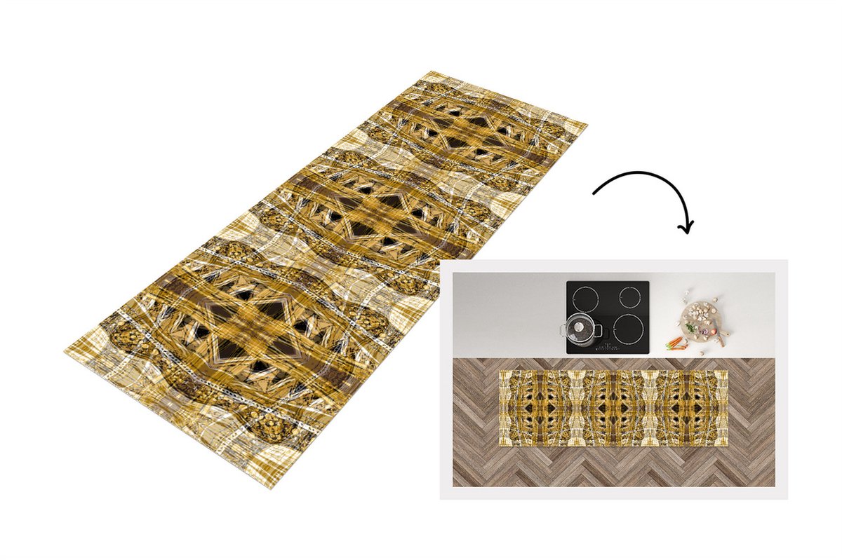 KitchenYeah Keukenloper - Loper keuken - Goud - Afrika - Patronen - Dieren - 150x50 cm - Keukenloper vinyl Multicolor
