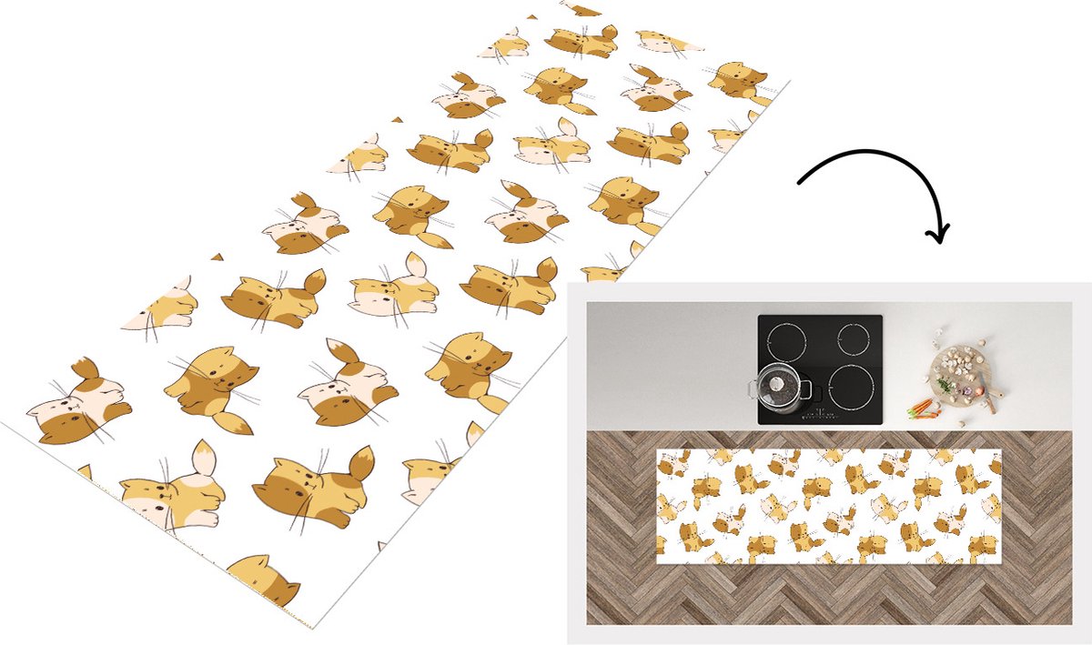 KitchenYeah Keukenloper - Loper keuken - Patronen - Kat - Kitten - 180x60 cm - Keukenloper vinyl Multicolor