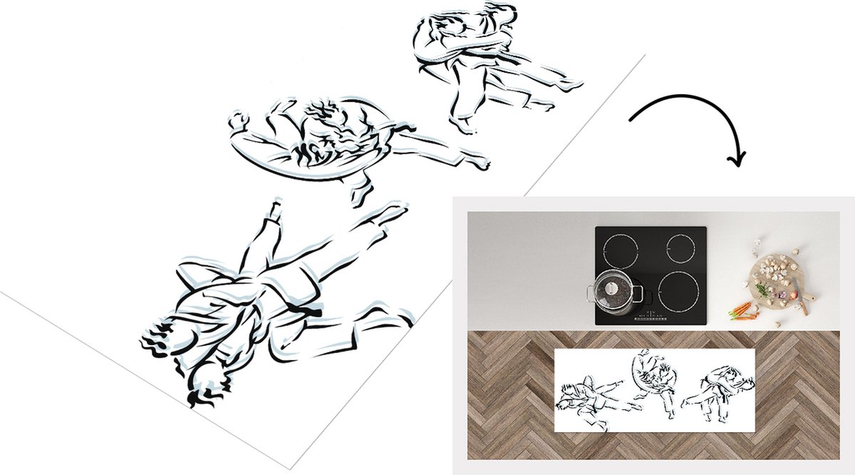 KitchenYeah Keukenloper - Loper keuken - drie verschillende situaties in judo - 120x50 cm - Keukenloper vinyl Multicolor