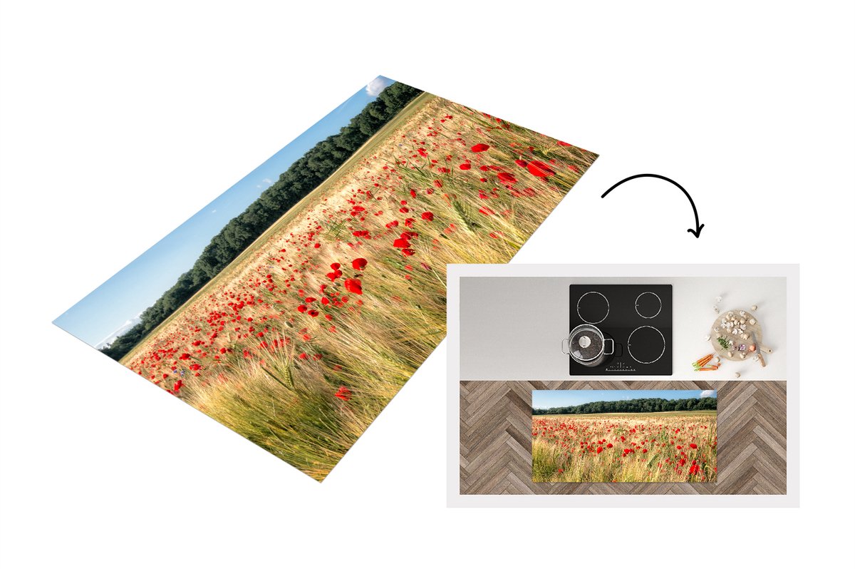 KitchenYeah Keukenloper - Loper keuken - Wilde Klaprozen in een groot veld - 120x60 cm - Keukenloper vinyl Multicolor