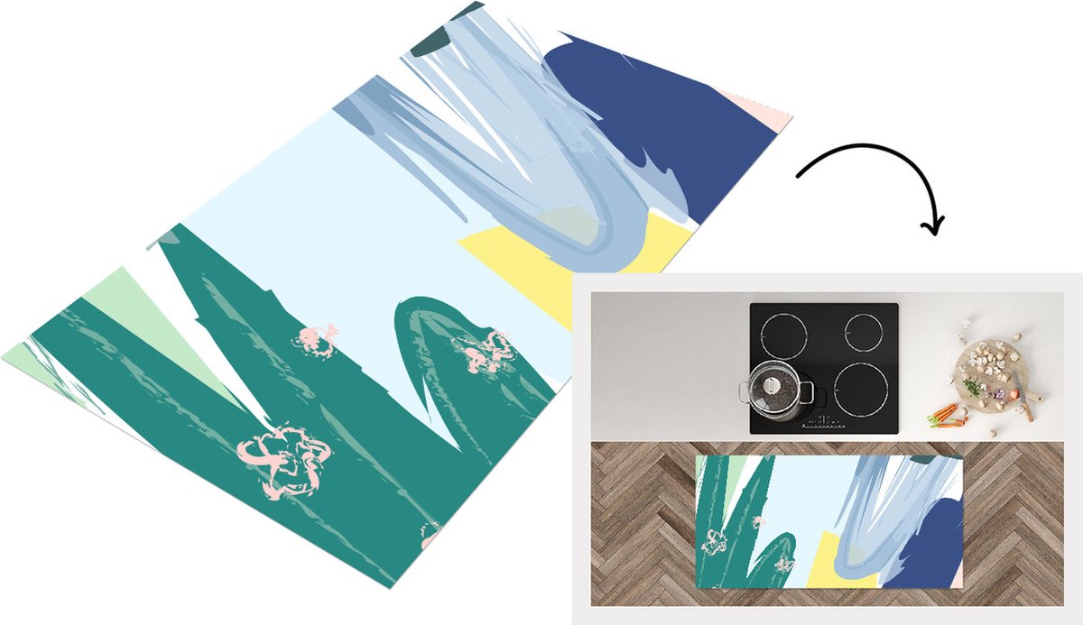 KitchenYeah Keukenloper - Loper keuken - Zomer - Abstract - Geel - Groen - 120x60 cm - Keukenloper vinyl Multicolor