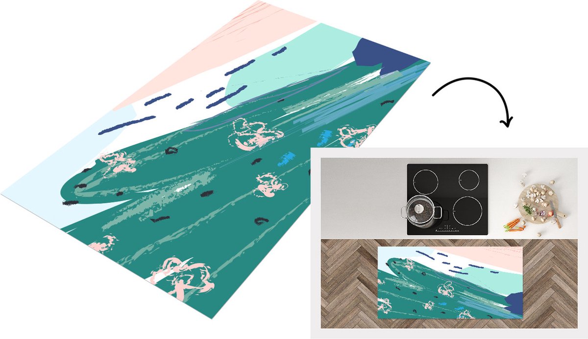 KitchenYeah Keukenloper - Loper keuken - Zomer - Abstract - Groen - 120x60 cm - Keukenloper vinyl Multicolor