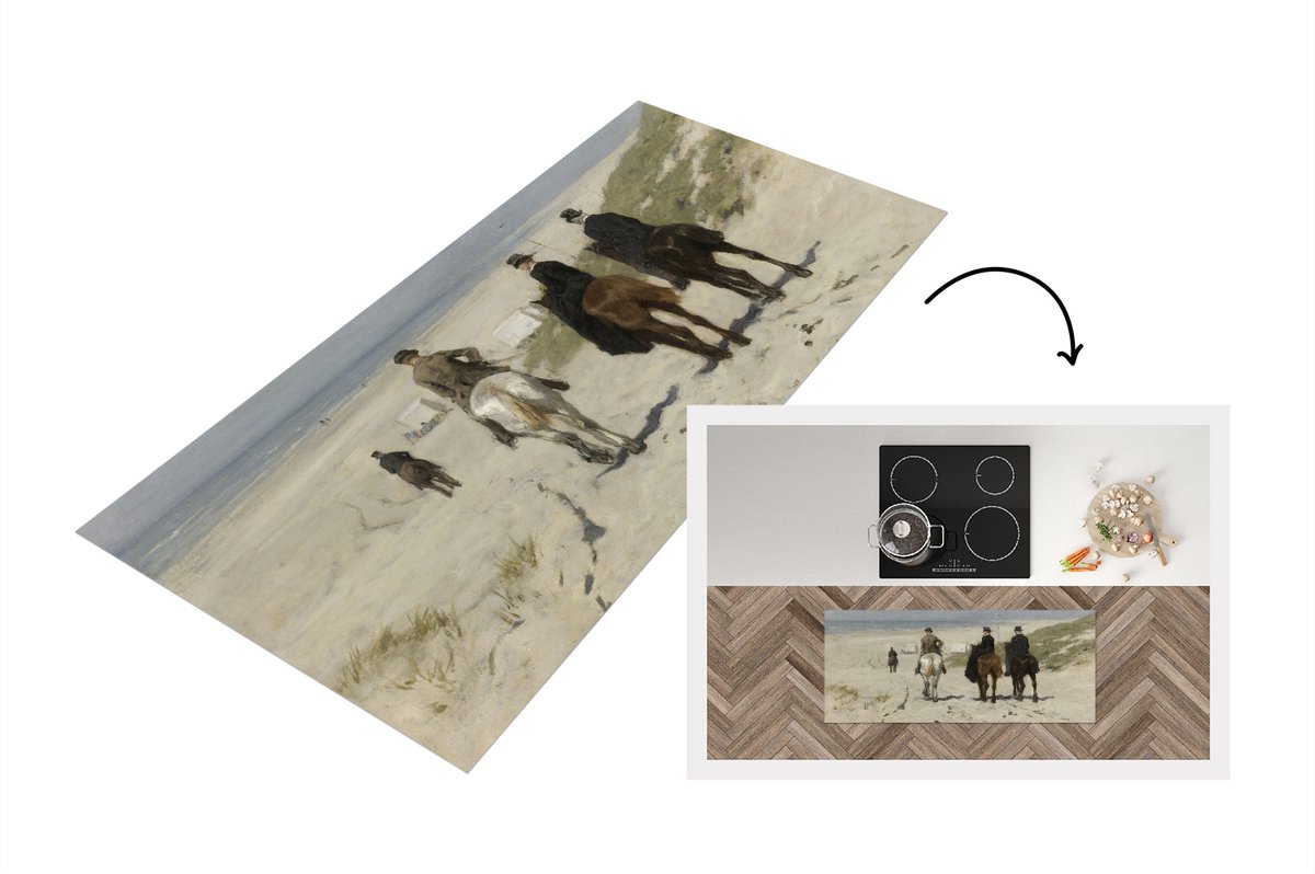 KitchenYeah Keukenloper - Loper keuken - Morgenrit langs het strand - Schilderij van Anton Mauve - 120x50 cm - Keukenloper vinyl Multicolor