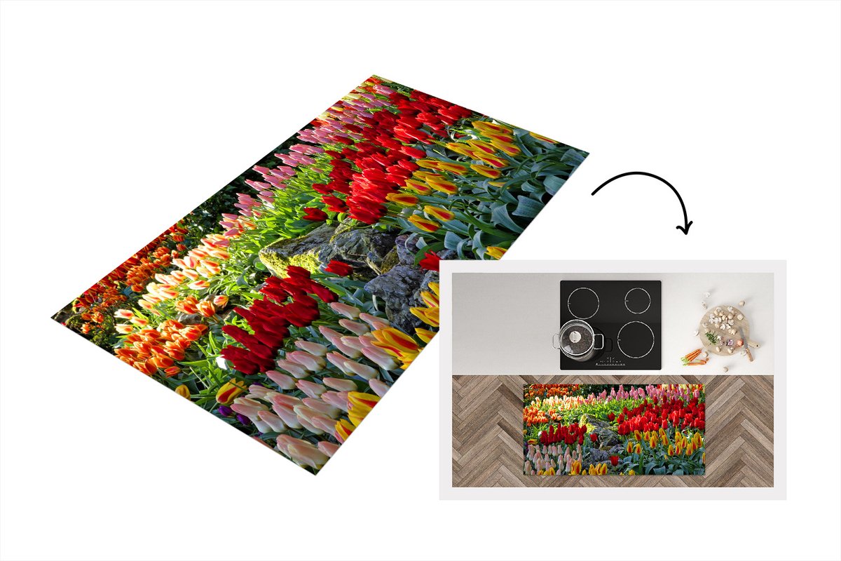 KitchenYeah Keukenloper - Loper keuken - Gekleurde tulpen in de Keukenhof in Nederland - 120x60 cm - Keukenloper vinyl Multicolor