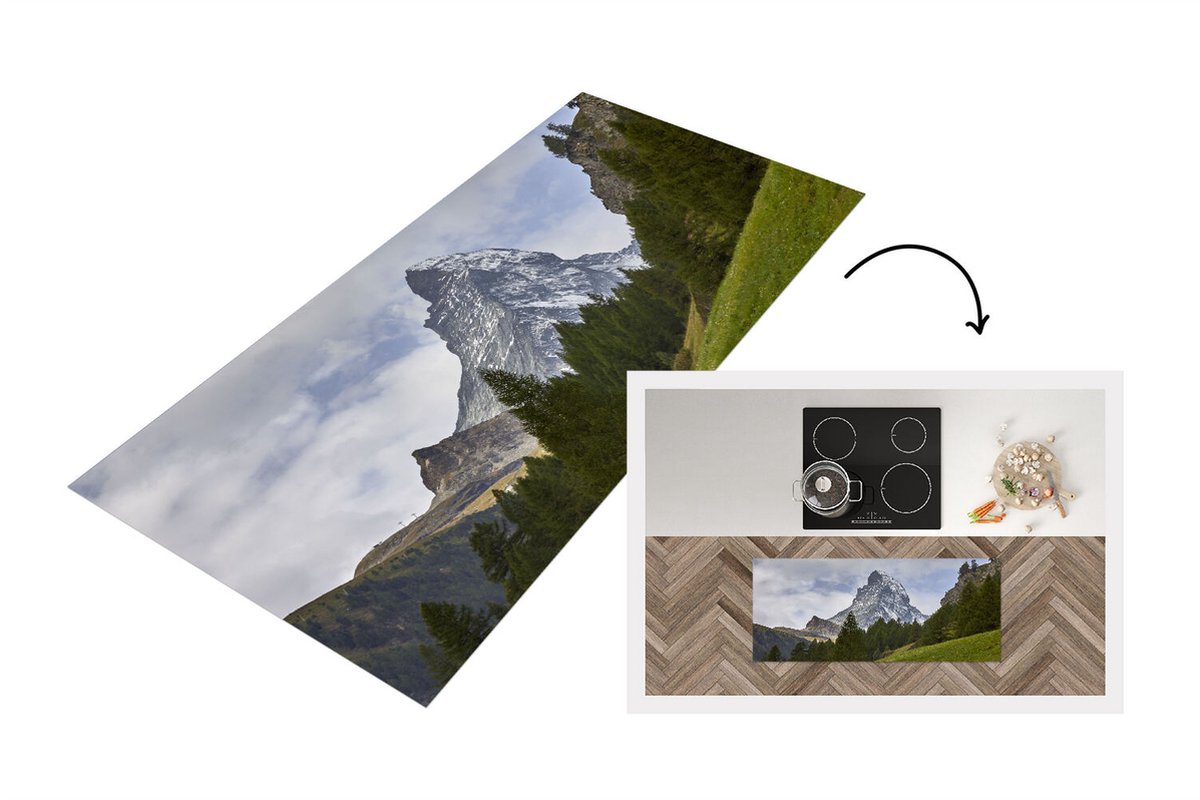 KitchenYeah Keukenloper - Loper keuken - De Zwitserse Matterhorn achter een dennenbos - 120x50 cm - Keukenloper vinyl Multicolor
