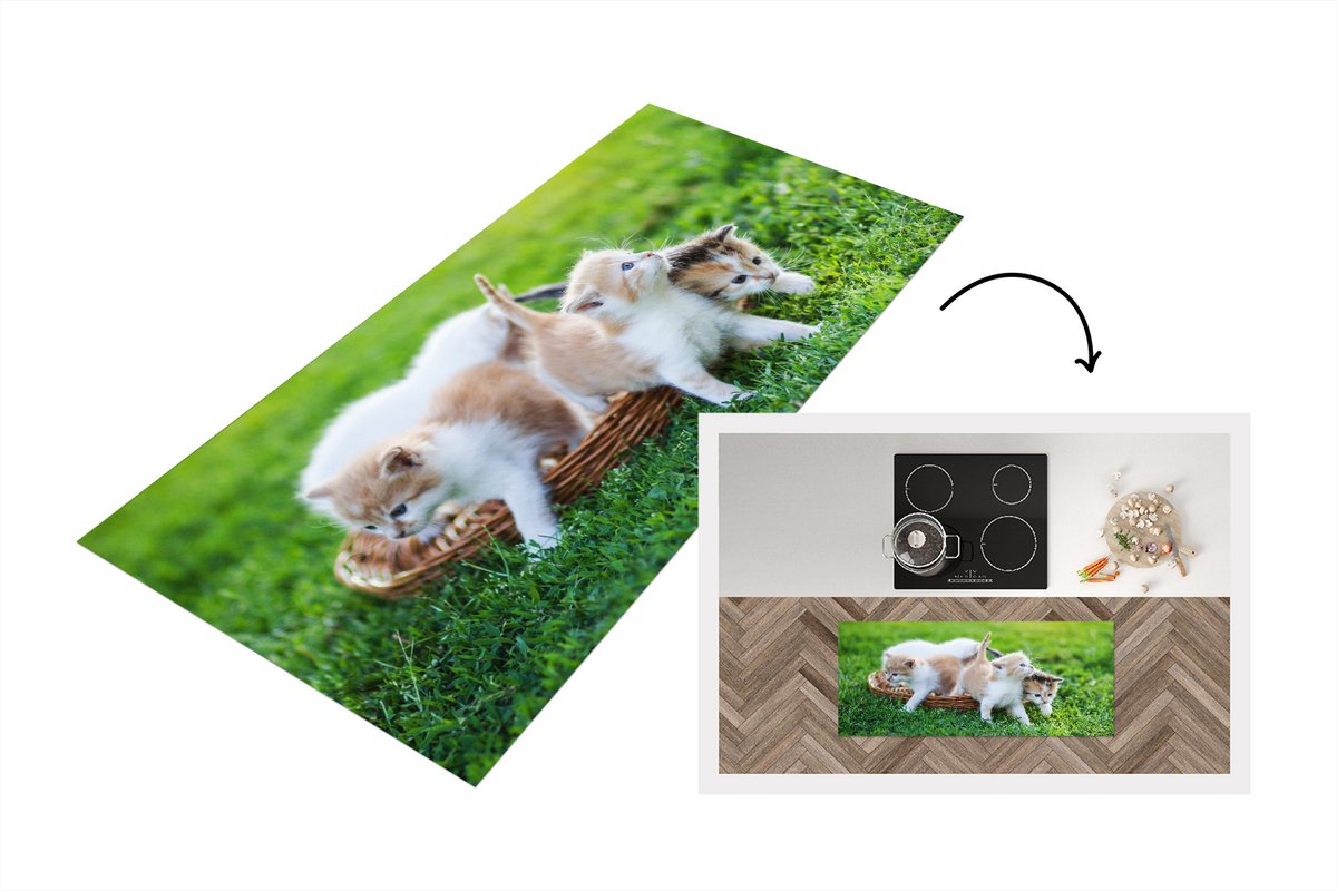 KitchenYeah Keukenloper - Loper keuken - Kittens - Kat - Mand - 120x50 cm - Keukenloper vinyl Multicolor