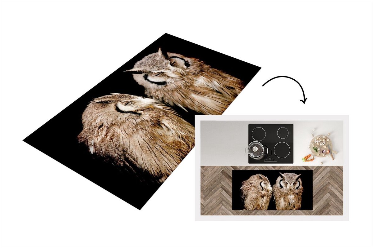 KitchenYeah Keukenloper - Loper keuken - Uil - Vogel - Zwart - 120x60 cm - Keukenloper vinyl Multicolor