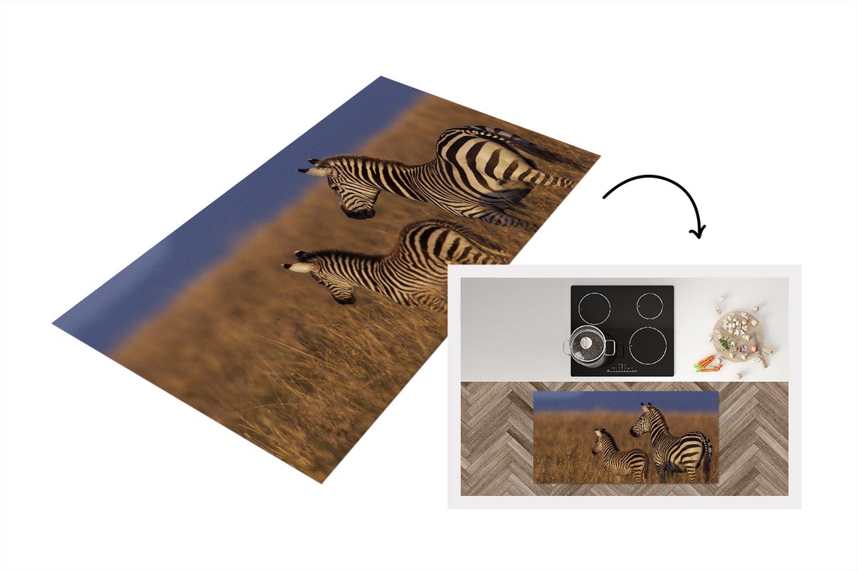KitchenYeah Keukenloper - Loper keuken - Moeder en baby zebra - 120x60 cm - Keukenloper vinyl Multicolor