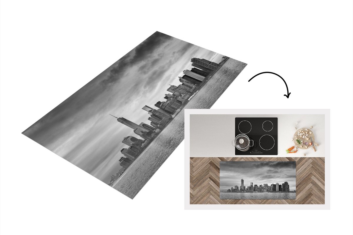 KitchenYeah Keukenloper - Loper keuken - Manhattan New York in zwart-wit - 120x60 cm - Keukenloper vinyl Zwart; Wit