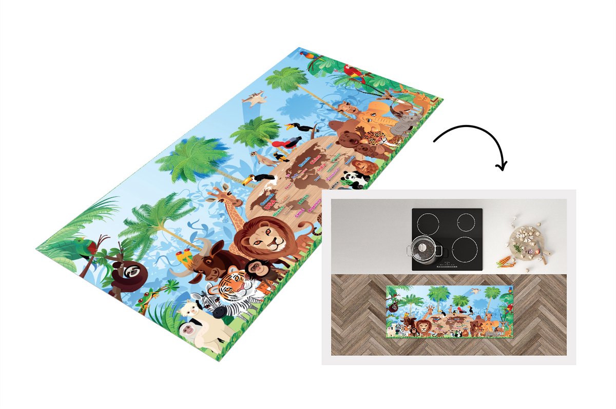 KitchenYeah Keukenloper - Loper keuken - Dieren - Bos - Tropisch - 120x50 cm - Keukenloper vinyl Multicolor