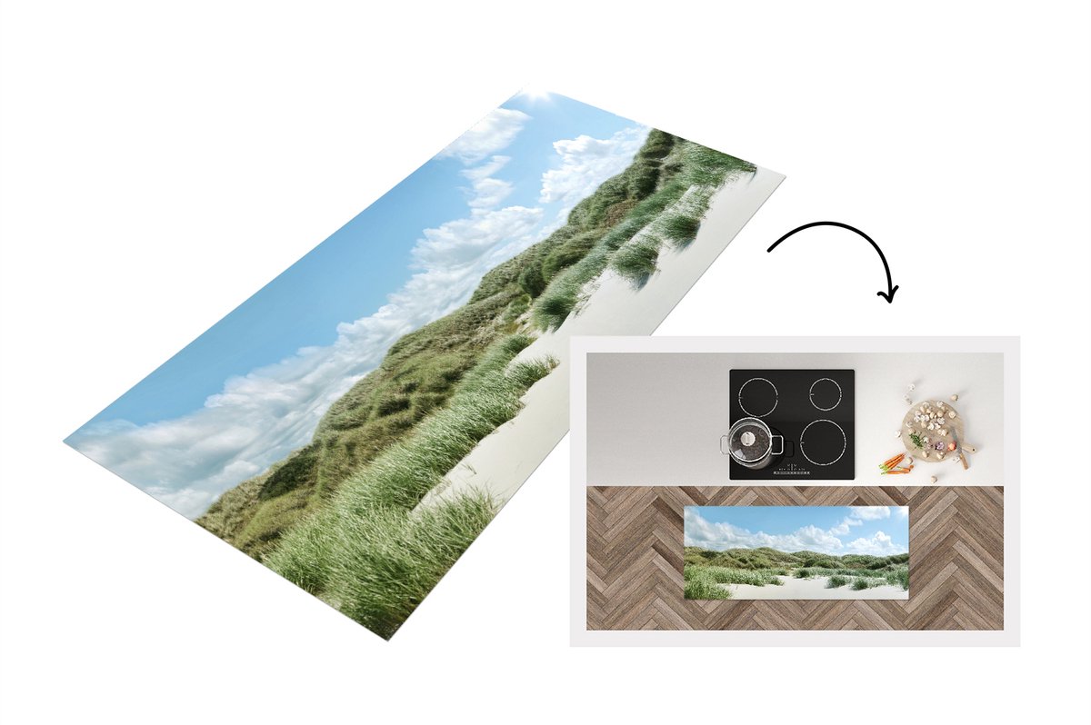 KitchenYeah Keukenloper - Loper keuken - Strand - Duin - Gras - 120x50 cm - Keukenloper vinyl Multicolor