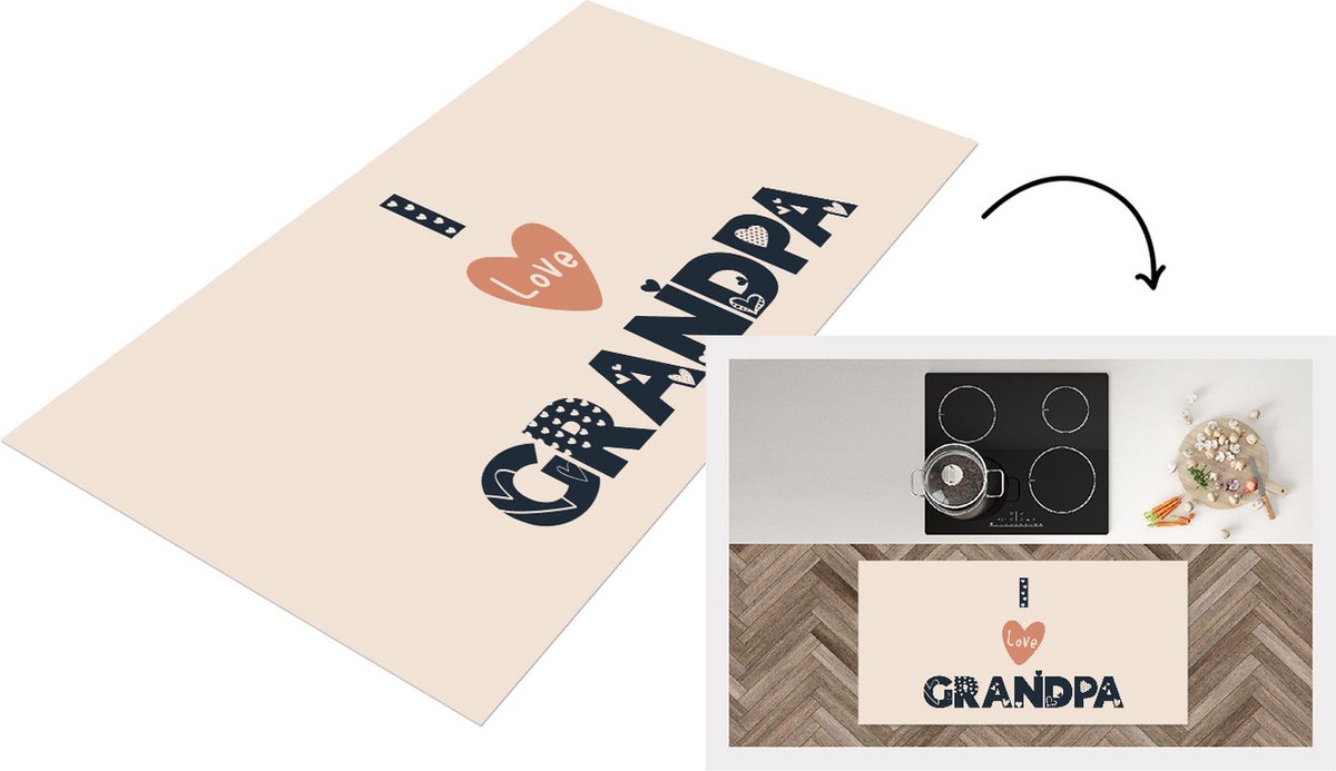KitchenYeah Keukenloper - Loper keuken - Vaderdag - Cadeau voor man - Opa - I love grandpa - Quote - Spreuken - 120x60 cm - Keukenloper vinyl Multicolor