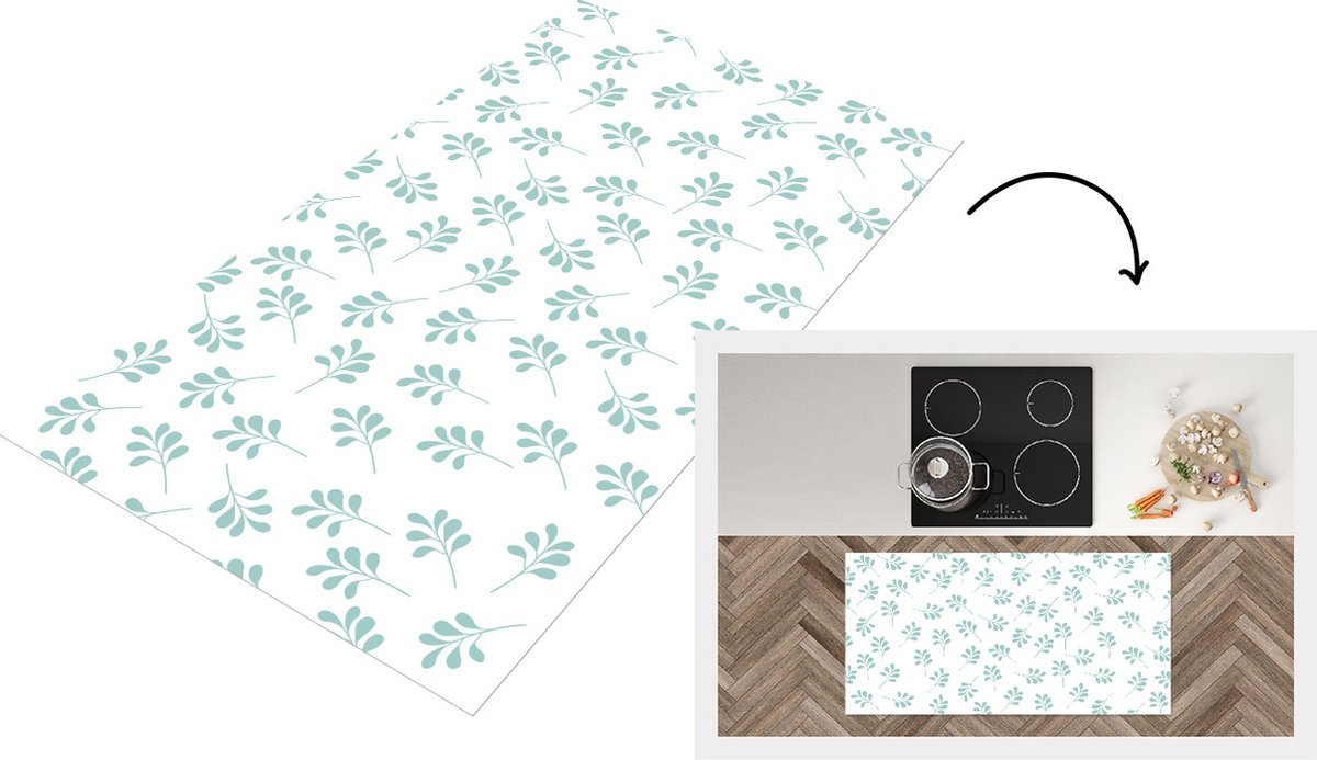 KitchenYeah Keukenloper - Loper keuken - Bladeren - Patroon - Blauw - 120x60 cm - Keukenloper vinyl Multicolor