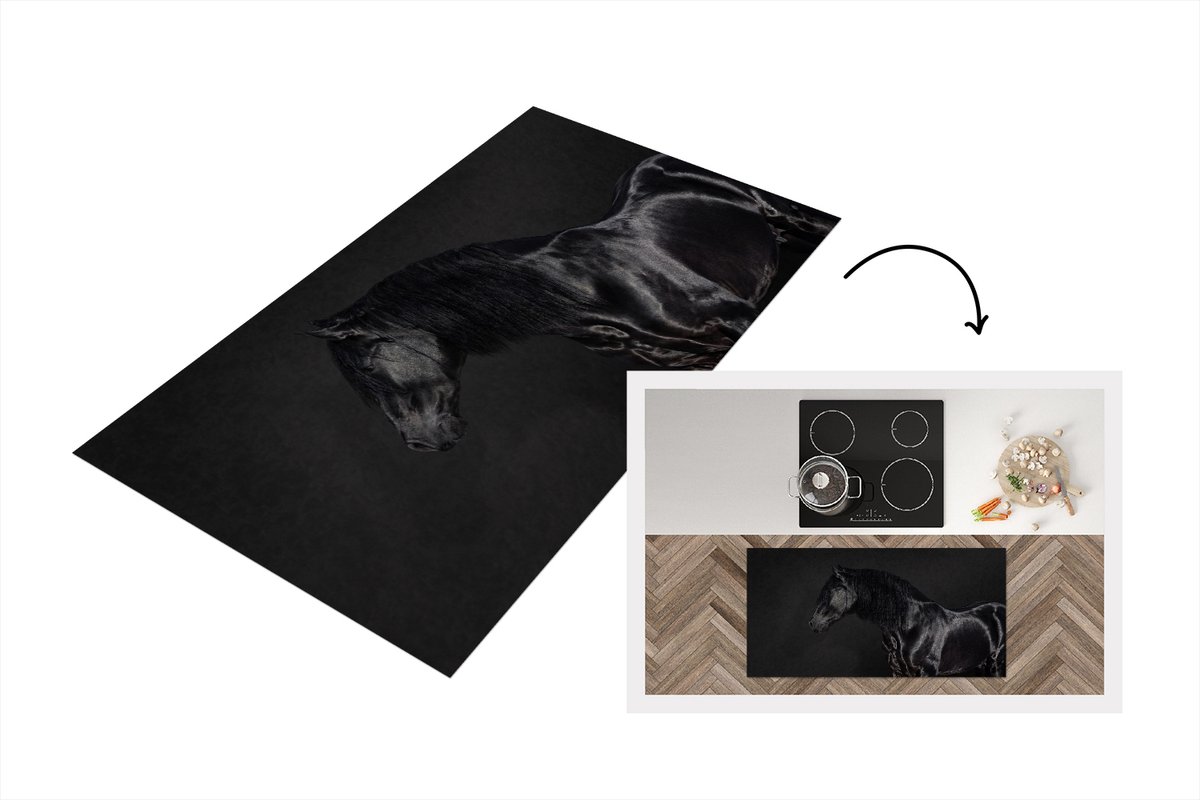 KitchenYeah Keukenloper - Loper keuken - Paard - Zwart - Portret - 120x60 cm - Keukenloper vinyl Multicolor