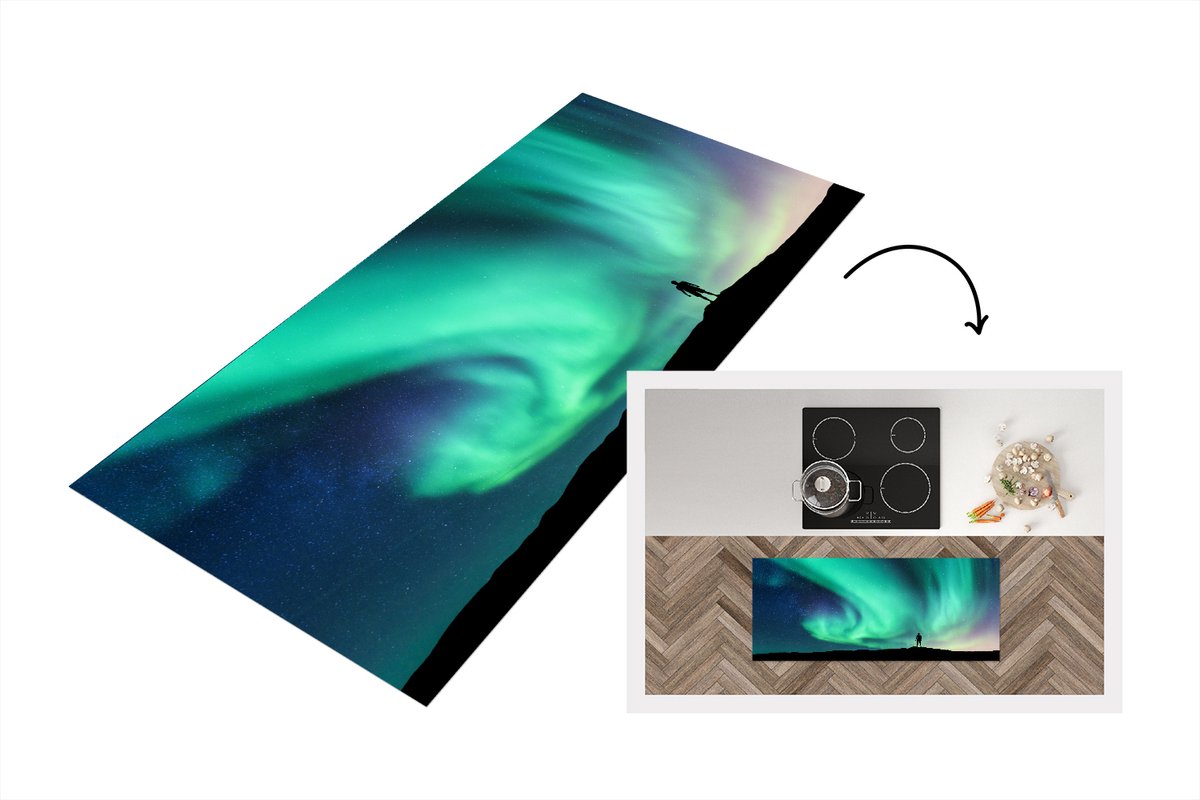 KitchenYeah Keukenloper - Loper keuken - Noorderlicht - Silhouette - Noorwegen - 120x50 cm - Keukenloper vinyl Multicolor