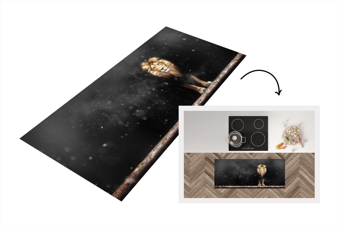 KitchenYeah Keukenloper - Loper keuken - Leeuw - Sneeuw - Portret - 120x50 cm - Keukenloper vinyl Multicolor