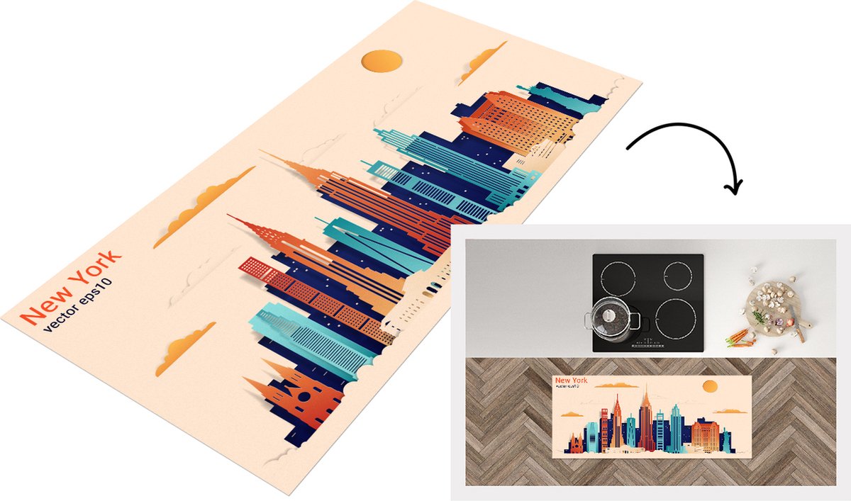KitchenYeah Keukenloper - Loper keuken - New York - Afbeelding - Zon - 120x50 cm - Keukenloper vinyl Multicolor