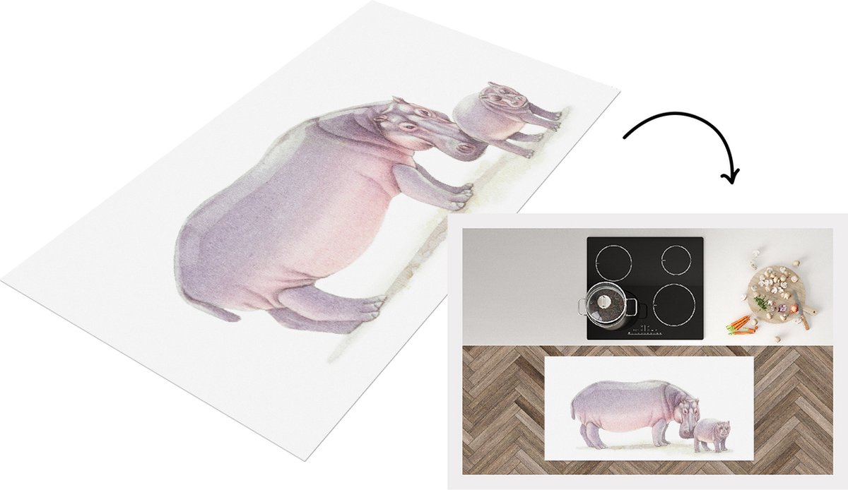 KitchenYeah Keukenloper - Loper keuken - Nijlpaard - Kalf - Waterverf - Keukenloper vinyl multicolor, foto 2