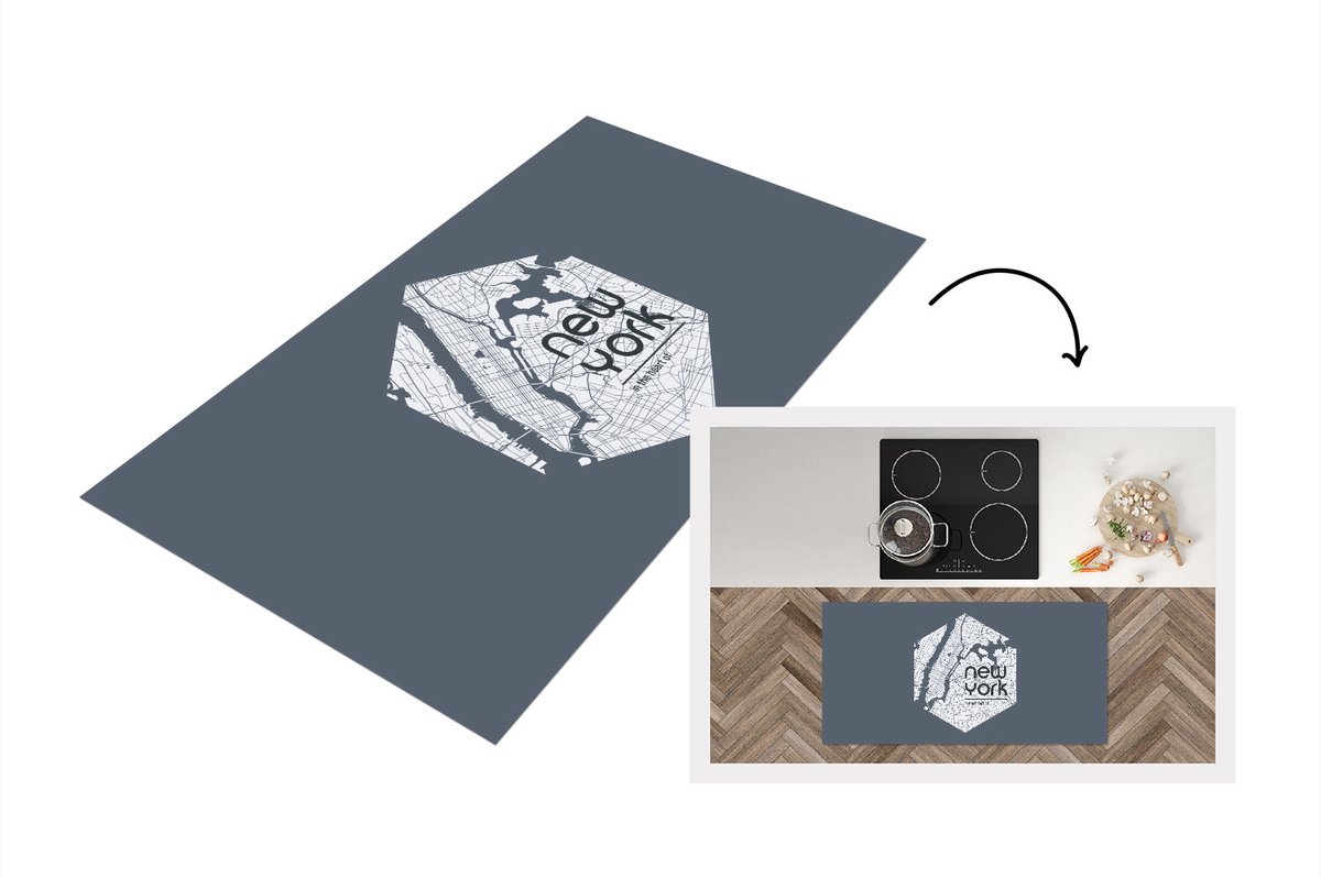 KitchenYeah Keukenloper - Loper keuken - New York - Plattegrond - Blauw - 120x60 cm - Keukenloper vinyl - Stadskaart Multicolor