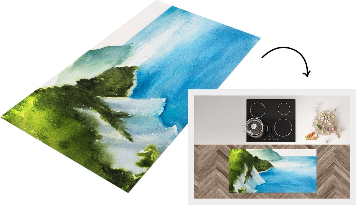 KitchenYeah Keukenloper - Loper keuken - Zee - Berg - Bos - 120x60 cm - Keukenloper vinyl Multicolor