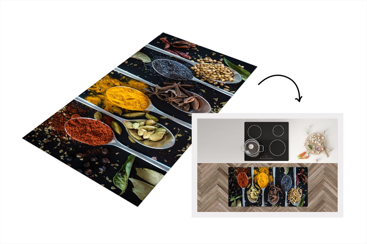 KitchenYeah Keukenloper - Loper keuken - Kruiden op lepels - 120x60 cm - Keukenloper vinyl Multicolor
