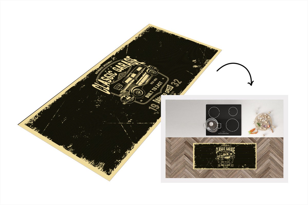 KitchenYeah Keukenloper - Loper keuken - Mancave - Auto - Garage - Retro - 120x50 cm - Keukenloper vinyl Multicolor